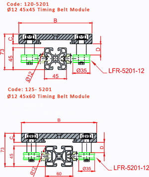 Roller Timing Module 45x45-45x60 Drawing
