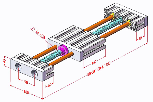 Screw Guiding of Inside the Profile 45x180 Drawing